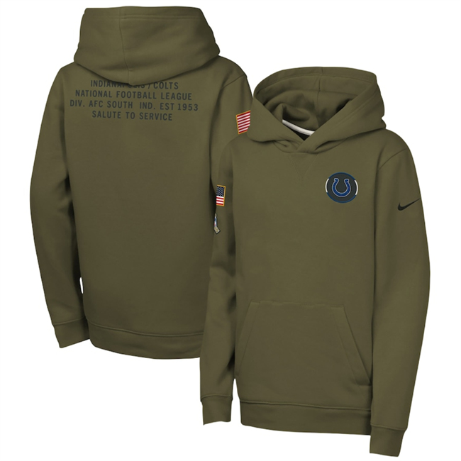 Youth Olive Indianapolis Colts 2025 Salute to Service Club Fleece Hoodie